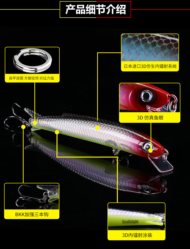 Sinking Minnow Lures Shallow Diving Minnow Baits Bass Trout Fresh Water Fishing Lure