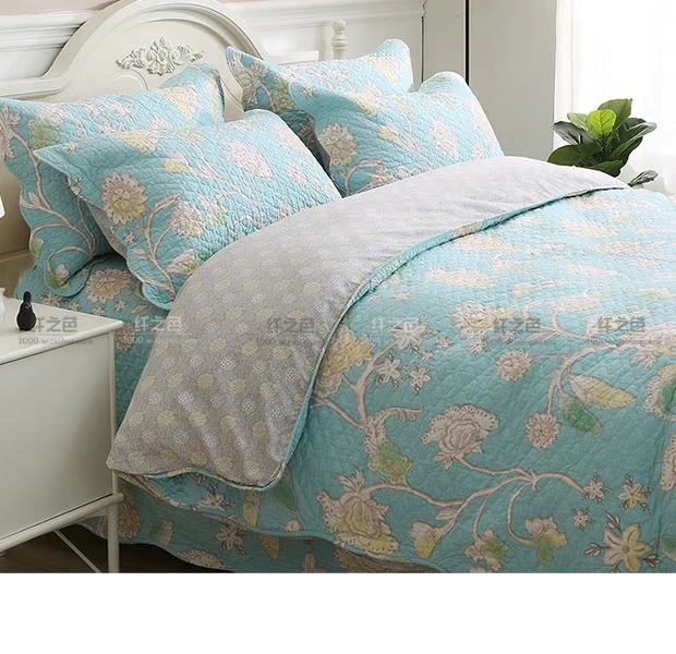 Cotton twill nhẹ quilting xanh được thiết lập bởi ba bộ chăn ga trải giường bốn bộ giường đôi sợi đơn có thể giặt được - Trải giường