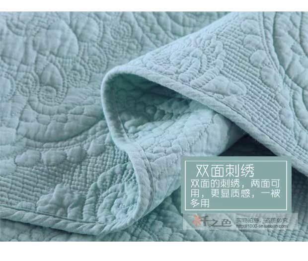 Màu xanh Damascus chăn bông ba mảnh kích thước nữ hoàng bìa rắn thêu màu thanh lịch quilted tấm đa chức năng bao gồm drap giường cotton