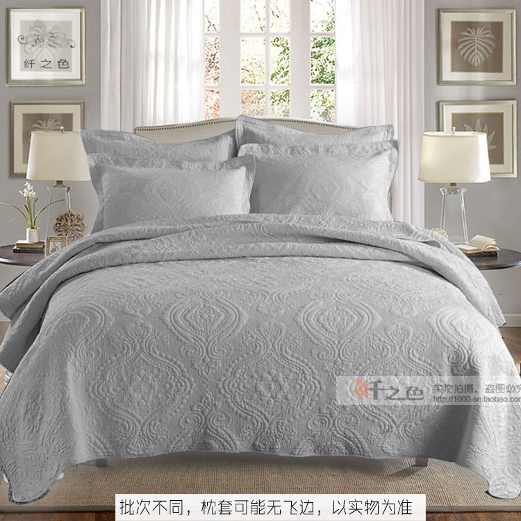 Quilting màu rắn retro cao cấp được bao phủ bởi bông giặt trải giường ba bộ điều hòa không khí đôi là [màu sợi] ga giường màu xám