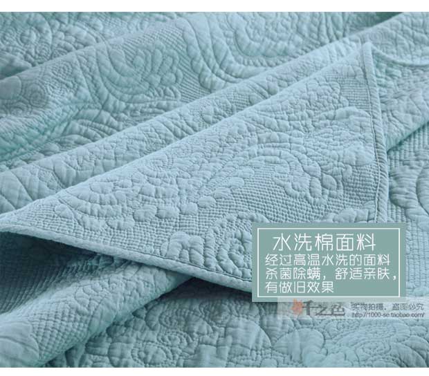 Màu xanh Damascus chăn bông ba mảnh kích thước nữ hoàng bìa rắn thêu màu thanh lịch quilted tấm đa chức năng bao gồm drap giường cotton