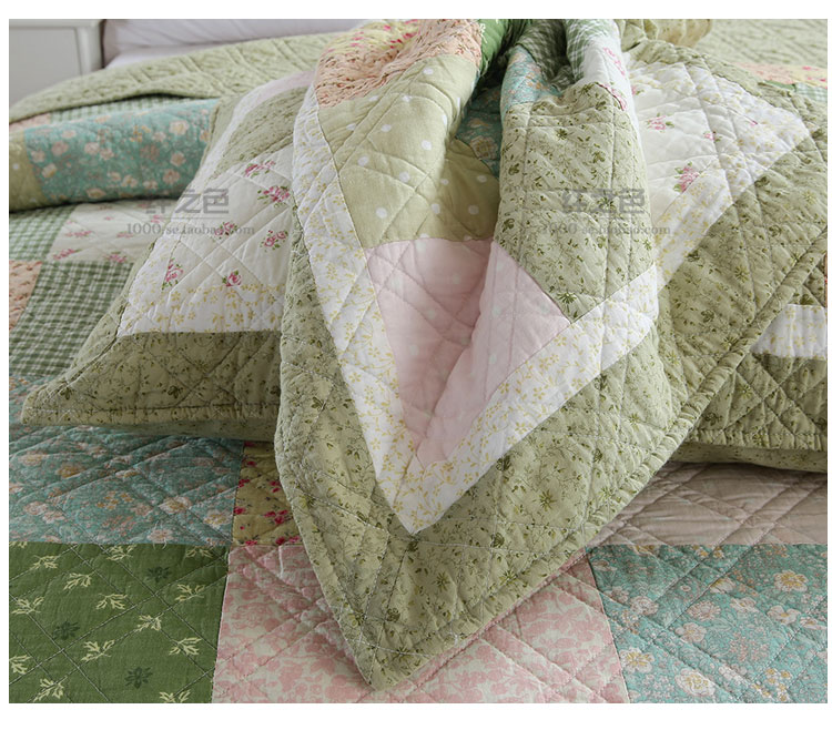 Sợi màu Hàn Quốc mục vụ quilting bởi giường đơn bao gồm ba bộ điều hòa không khí quilt mùa hè bông màu xanh lá cây bốn mảnh