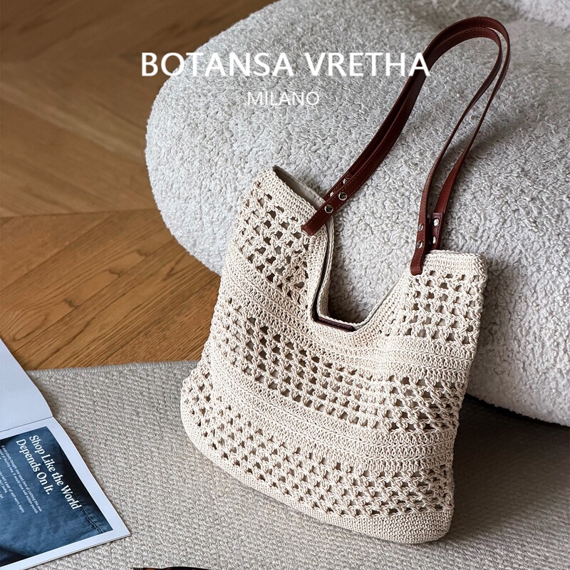 Botansa Vretha26 New Seaside Resort Style Cut Out Wax Rope Woven Bag for Women, High-End Tote Bag for Women Botansa Vretha26 New Seaside Resort Style Cut Out Wax Rope Woven Bag for Women, High-End Tote Bag for Women
