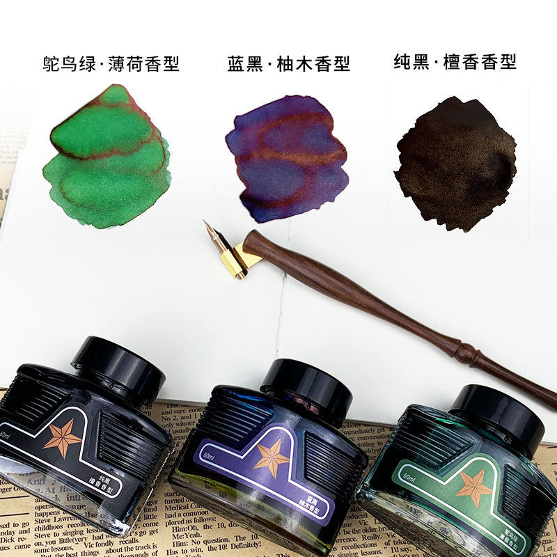 Ostrich brand 9 series ink scented pen vintage ink commemorative version 60ml bottled advanced non-carbon Blue Black green black pen water waterproof black ink ink blue students use non-blocking pen