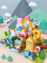 Nameta Childrens large grain assembly Scene building blocks wood assembled toys Puzzle Multifunction Intelligence Baby Moving Brain