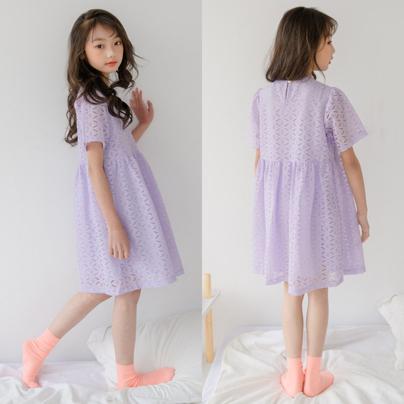 Girls dress 2021 summer new Korean version flower lace princess skirt fairy skirt children's Western style short-sleeved tide