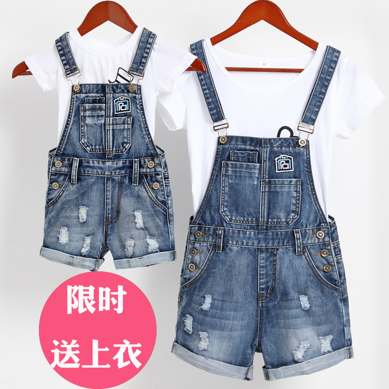 Parent-child summer clothing new trendy mother and daughter clothing boys and girls denim holding baby bag shorts female Korean version of the mother and child