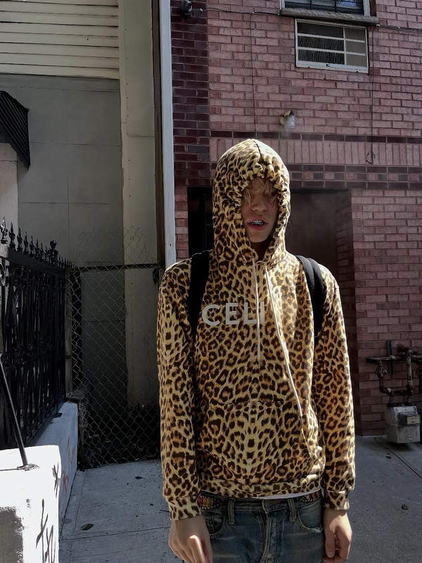 (Rare) Opium Celi Leopard Print Street Style Youthful Fit Hooded Sweatshirt Unisex