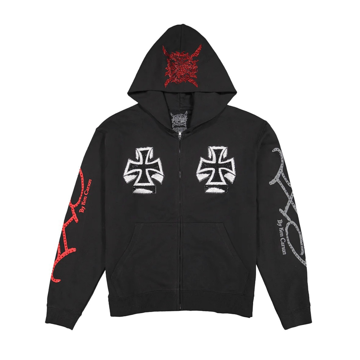 Opium Ken Carson Ed Hardy 限定周边烫钻图案拉链卫衣帽衫Hoodie评价