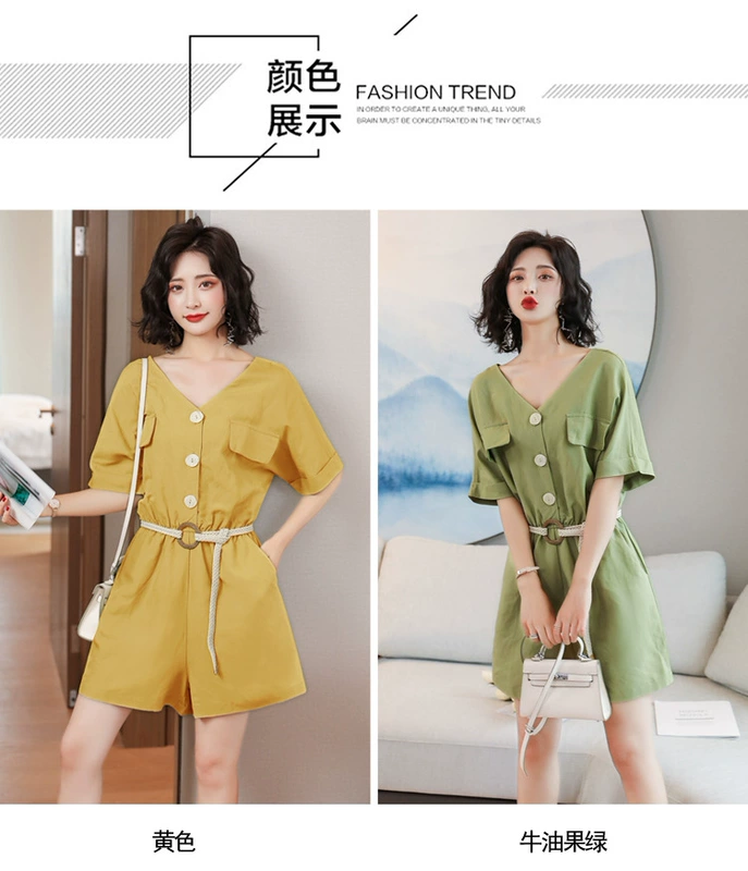 Jumpsuit 2020 hè mới xu hướng thời trang nữ nhỏ tươi nhỏ nhắn là quần lửng cạp cao eo thon - Quần short