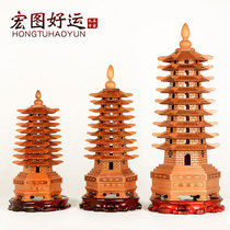 Wenchang Tower 13-story wooden nine-story Study Office peach wood carving crafts ornaments