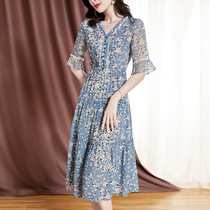 Hangzhou silk dress womens 2021 summer new middle-aged mother fashion Western style short-sleeved mulberry silk skirt