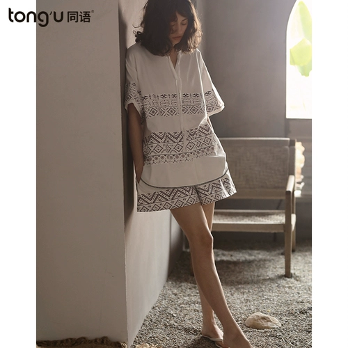 同语 Летняя хлопковая пижама, хлопковые тонкие нарукавники, хлопковый комплект, простой и элегантный дизайн