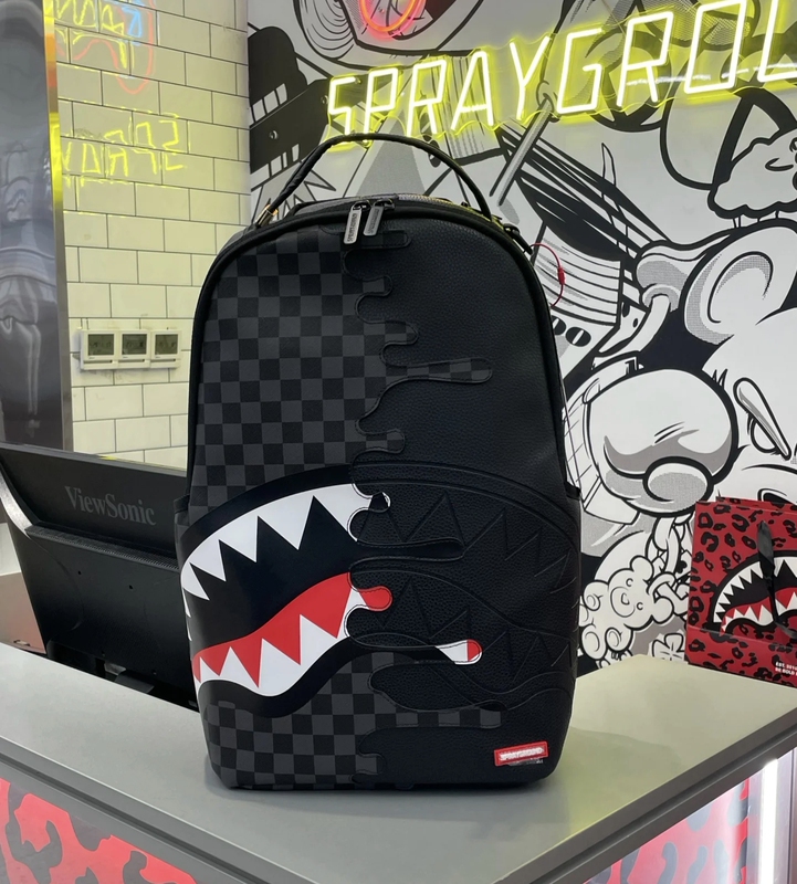 Sprayground Shark Mouth Spliced Backpack Classic Unisex Student School Bag Laptop Bag Casual Hiking Bag