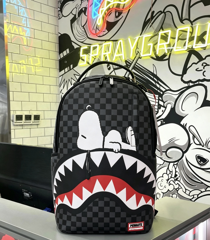 Sprayground X Snoopy Sg Shark Mouth Black Checkerboard Backpack Outdoor Unisex