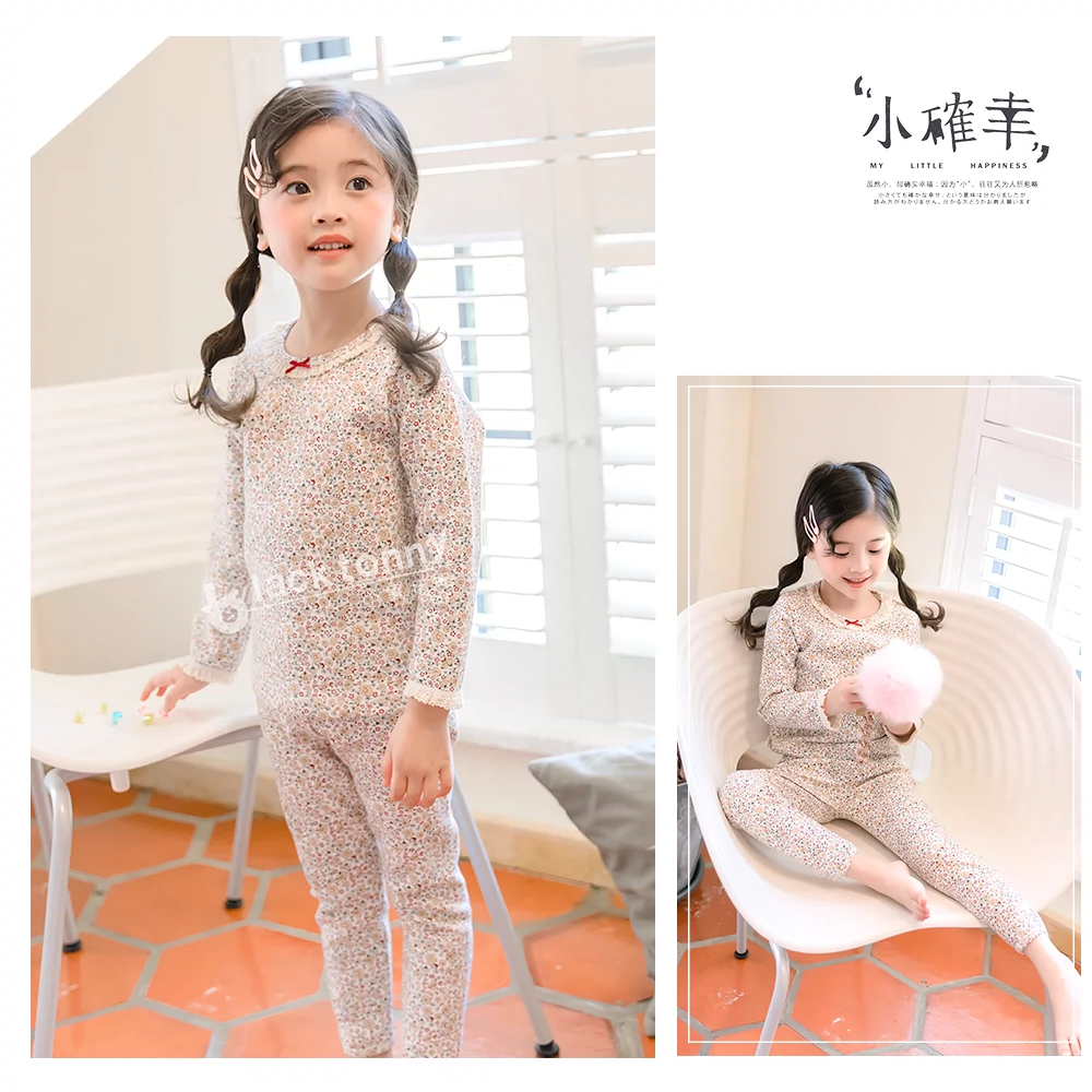 Little Black Tony Tony Trẻ em Cô gái Đồ lót dày Bộ mùa thu Mùa đông Quần áo mùa thu mới Quần Shurong Heat Cotton Pyjama - Quần áo lót