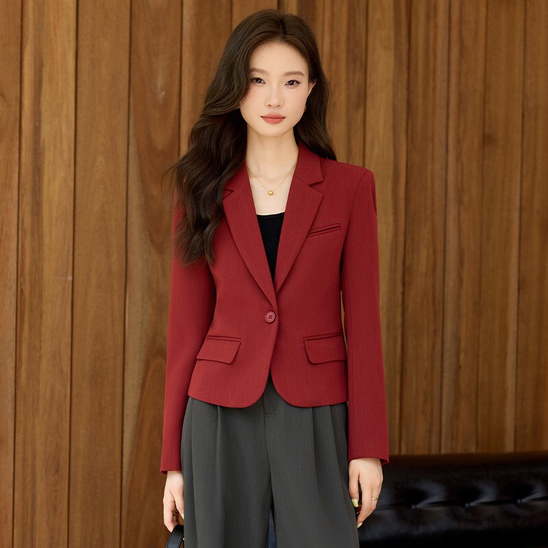Burgundy Short Blazer for Petite Women 2026 New Spring and Autumn High-End Elegant Casual Suit Jacket