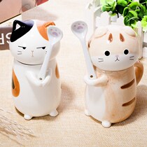 Unique cup-shaped couple cat-animal creative ceramic mark cup birthday gift with cup cover spoon