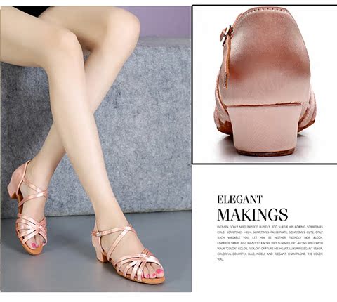 Giày khiêu vũ trẻ em Latin, giày nữ, giày khiêu vũ Latin, satin, trẻ em gót thấp, giày khiêu vũ đế mềm, chỉ - Khiêu vũ / Thể dục nhịp điệu / Thể dục dụng cụ trang phục khiêu vũ