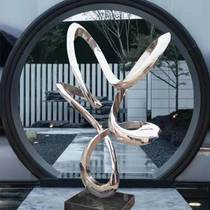 Outdoor stainless steel large sculpture hotel lobby floor decoration creative twist landscape garden decoration ornaments