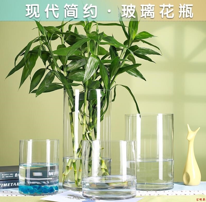 Flood Straight Lilies Rich Bamboo Transparent Glass Vase Fishbowl Cylindrical Vase