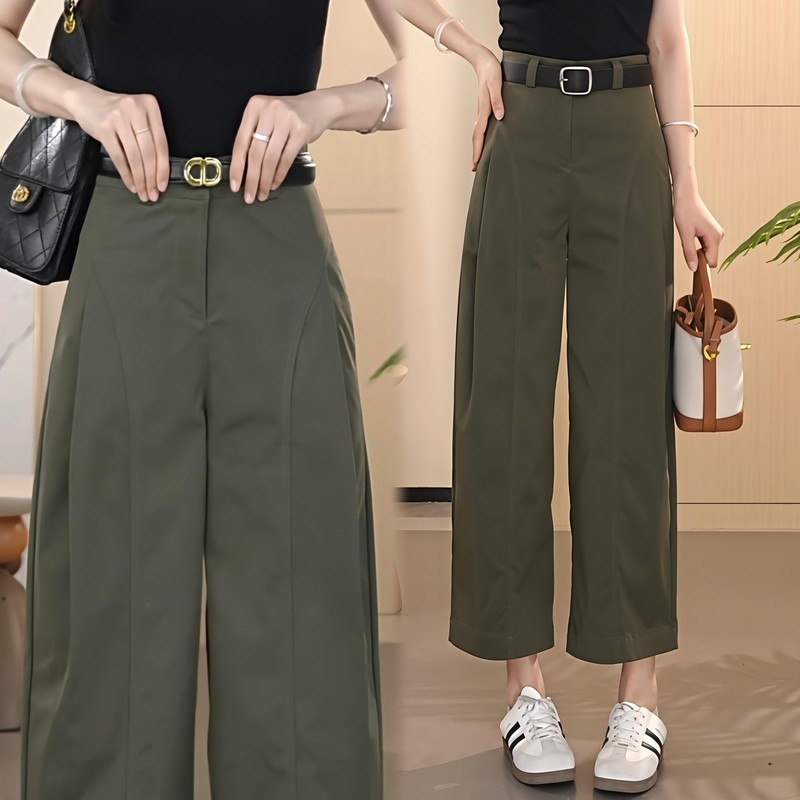 Military Green Cropped Knife-Cut Pants for Women, 2026 Summer Thin New Style, Comfortable High-Waisted Slimming Casual Pants