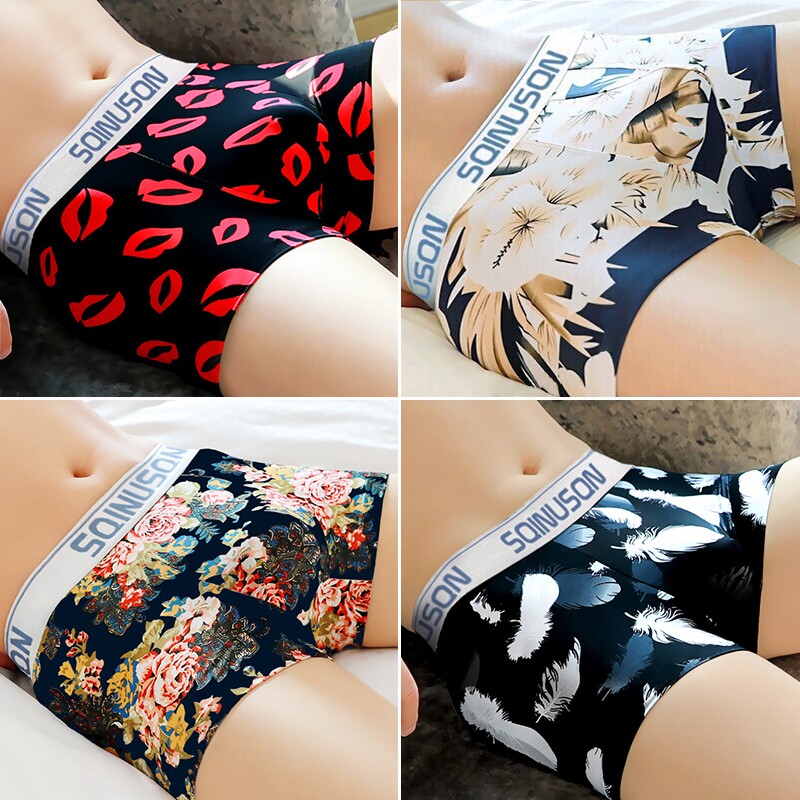 Floral Playboy men's underwear Men's flat corner pants ice silk No marks Sexy Tide Four Corner Shorts Head Summer Breathable Safety Pants