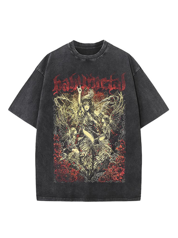 Babymetal Red Metal Washed Vintage Men's Summer Black Short-Sleeve Loose Drop-Shoulder Pure Cotton Printed T-Shirt Babymetal Red Metal Washed Vintage Men's Summer Black Short-Sleeve Loose Drop-Shoulder Pure Cotton Printed T-Shirt