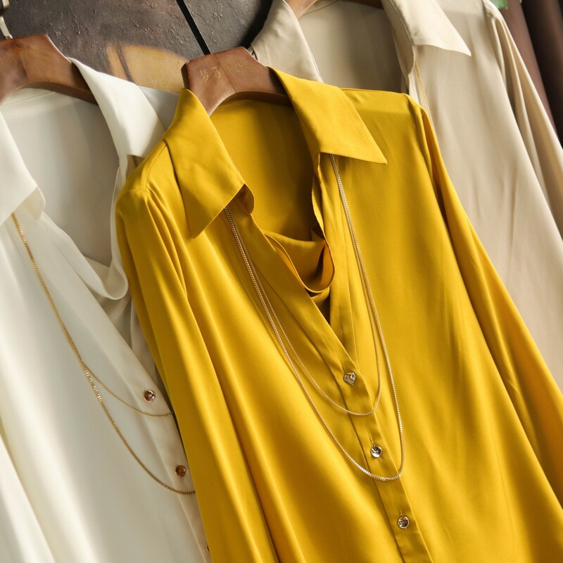 Special 198 gentle and demure heavy heavy silk ~ stack collar with chain design shirt ME806