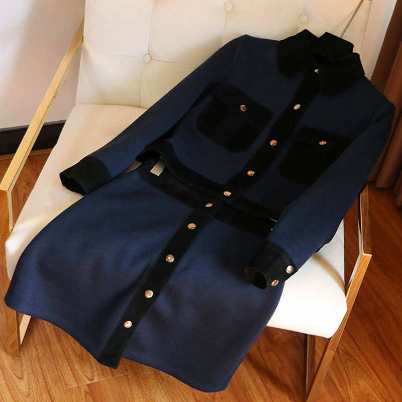 Light-cooked jair trendy cut-age heavy-pound cashmere splicing wool composite knit jacket half skirt