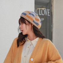 2021 Winter Wool Plaid Beret Ladies Knitted Japanese Joker Casual Checkered Stripes Korean Beale Hat