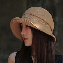 2023 Spring and summer folds wrinkled straw hat fishermans pot cap can fold casual hundreds with UPF 50 shade hat cool hat