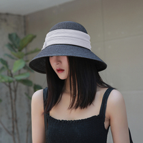 Pearl folded straw hat fisherman large ribbon hat folded UPF 50 shade cap beach sun sun hat