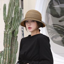 Sea Tourism Holiday Hat Wide Guanji Sun - proof UPF 50 Summer - hundred mesh dress decorated British straw hat
