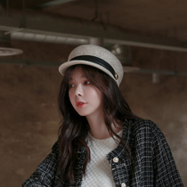 New woolen small fragrant wind copper buckle wide belt retro Bailey Navy cap British equestrian hat