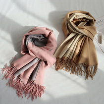 Wool scarf womens autumn and winter Korean version of Joker double-sided solid color cashmere shawl dual-use thickened warm British scarf