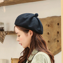 Autumn and winter New 2021 small pull wool beret female Korean version of Japanese painter hat winter pumpkin hat solid color