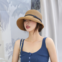 Uf50 hat female Korean version of tide Joker Harajuku wind hipster curled bow foldable sunshade straw hat