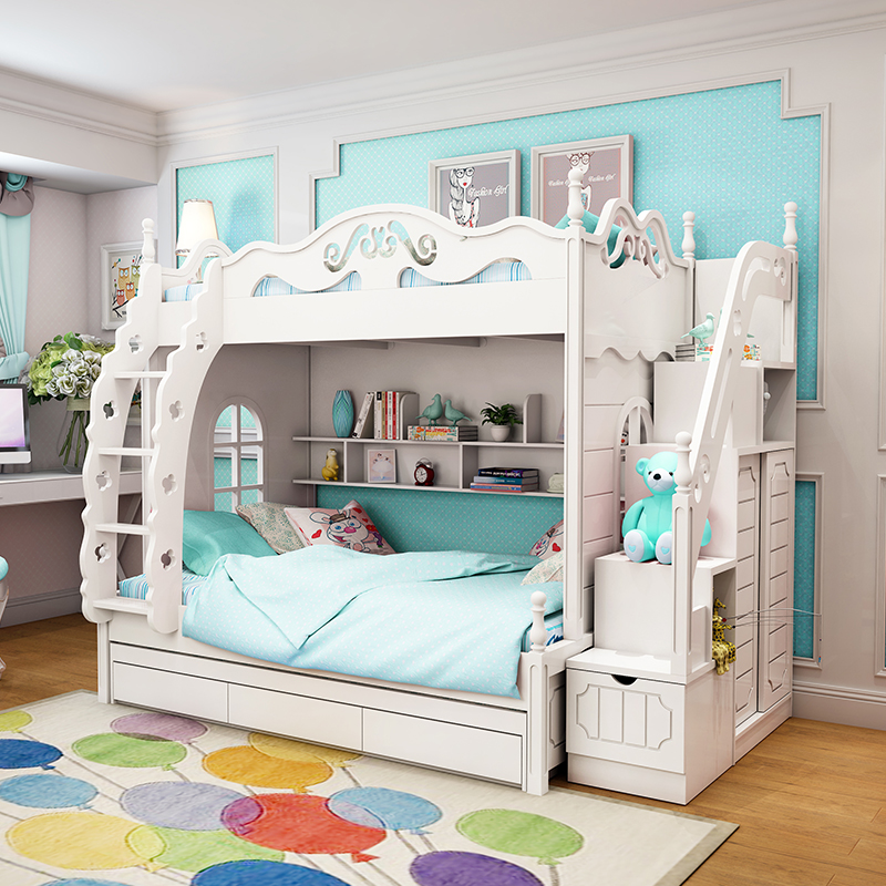 High and low bed Bunk bed Children's bed Bunk bed Boy girl child mother bed Multi-functional high box bed Solid wood bed