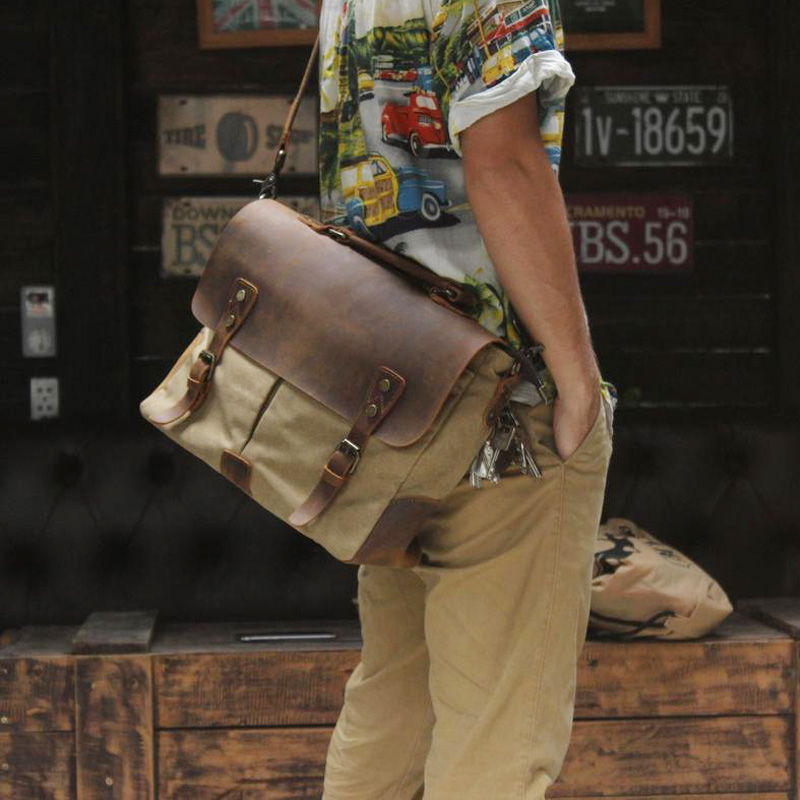 American retro shoulder bag shoulder bag shoulder men's shoulder bag zipper men's briefcase computer bag canvas messenger bag
