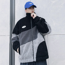 Lamb cashmere coat men 2021 Winter loose ins Korean trend couples cotton clothes casual Tide brand cotton clothes men