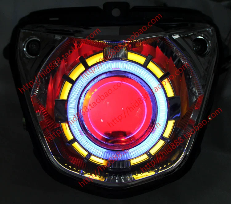 Xe máy Di Shuang đèn pha lắp ráp đèn Xenon Q5 đôi ống kính ánh sáng Xe Máy mắt thiên thần mắt ma quỷ đèn xe vision