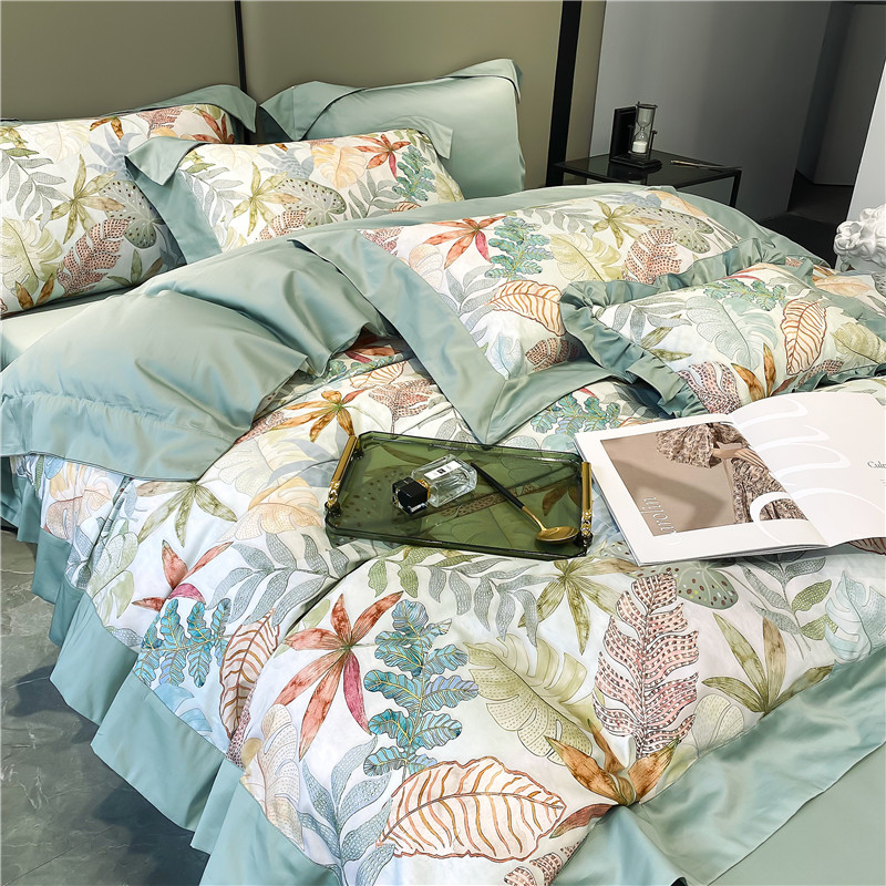 American retro 100-count long-staple cotton four-piece set digital printing bedding double light luxury modern style