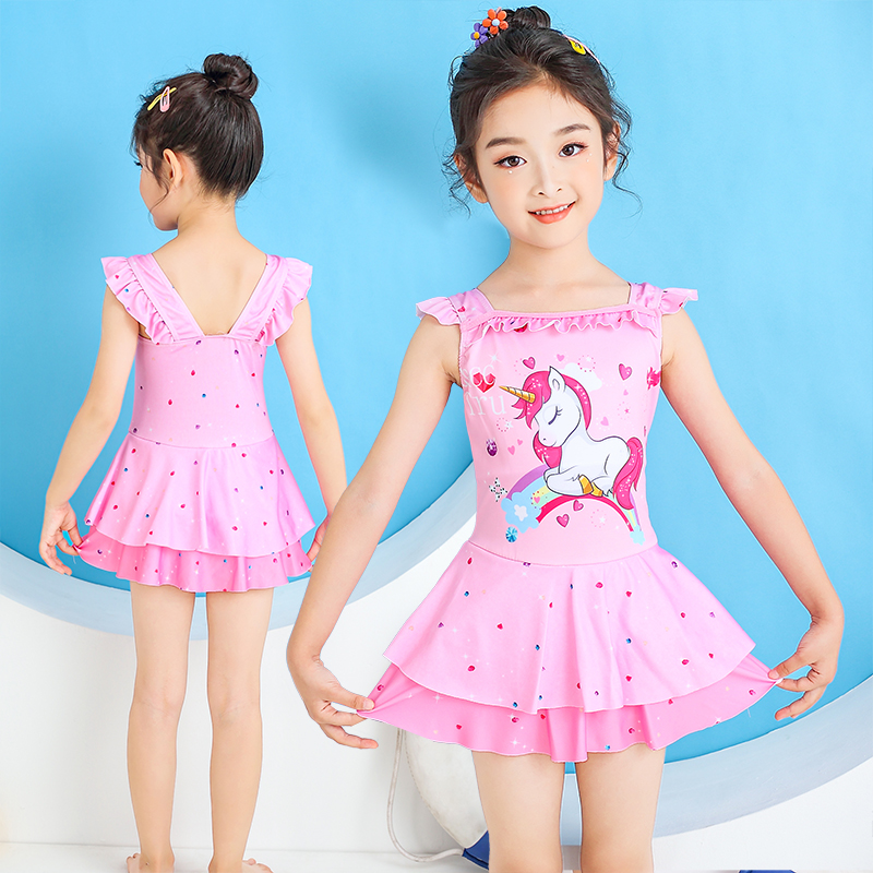 Children's swimsuit girl small, medium and big children 2021 new foreign baby cute princess skirt hot spring swimsuit