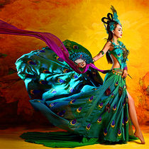 Ancient costume photo studio photo Green elegant Peacock dance costume sexy folk costume female Western Costume bird dance