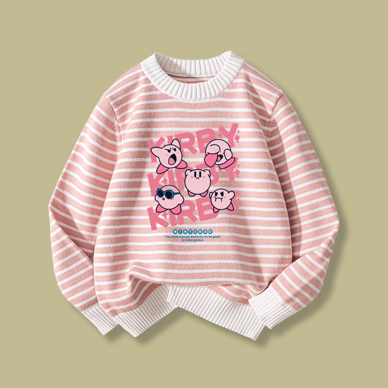 Kirby Girls' Knitted Sweater Thin Style 2026 New Children's Spring and Autumn Striped Base Shirt Girls' Top
