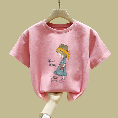 Girls' Apricot-Colored Short-Sleeve T-Shirt, Pure Cotton, 2026 New Stylish Versatile Casual Top for Older Children — 6