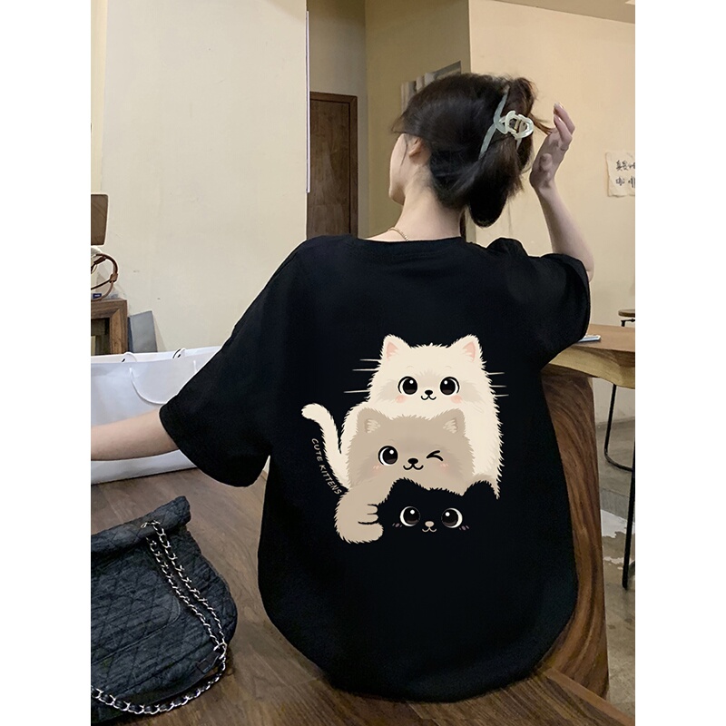 Cat Short-Sleeve T-Shirt for Women 2026 New Summer Thin Style, Flattering and Concealing, Half-Sleeve, Plus Size, Pure Cotton Top Cat Short-Sleeve T-Shirt for Women 2026 New Summer Thin Style, Flattering and Concealing, Half-Sleeve, Plus Size, Pure Cotton Top
