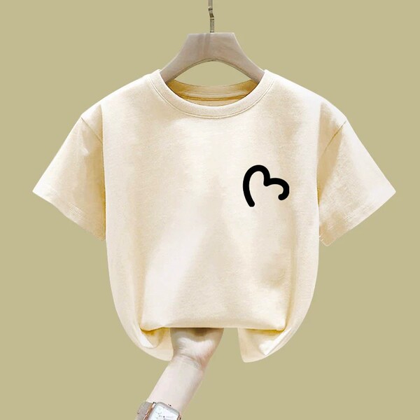 Girls' Apricot-Colored Short-Sleeve T-Shirt, Pure Cotton, 2026 New Stylish Versatile Casual Top for Older Children — 4