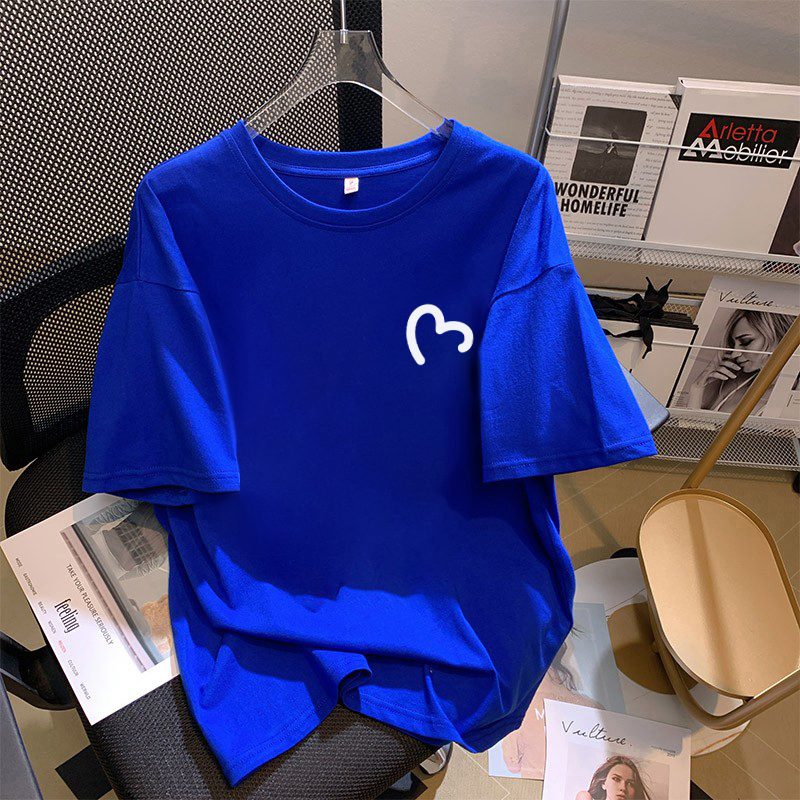 Klein Blue Pure Cotton Short-Sleeved T-Shirt for Women 2026 Summer New Loose Large Size T-Shirt Round Neck Half-Sleeved Top